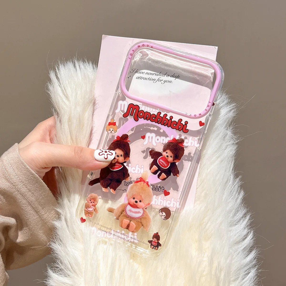 Monchhichi Clear Phone Case Charm Set for iPhone 17 16 15 14 13 Pro Max
